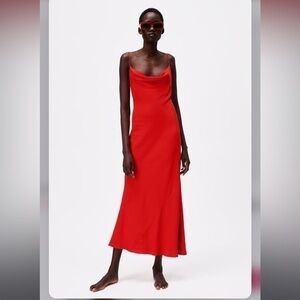 Zara cowl neck red slip dress